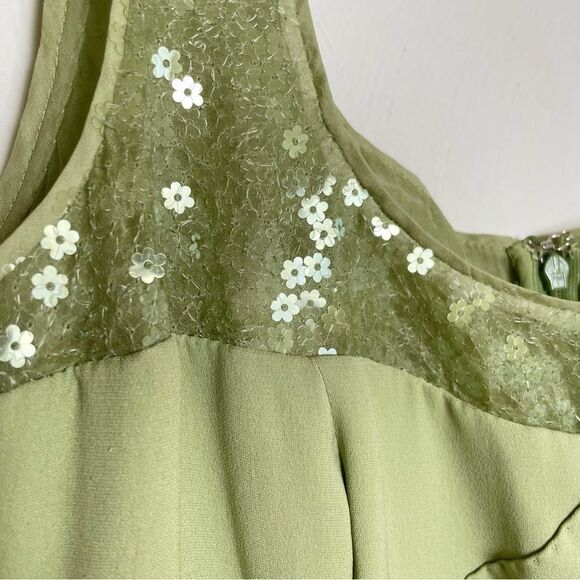 RENA LANGE Y2K Sleeveless Midi Silk Dress Floral Sequins Fairy Ethereal Formal - Picture 15 of 17